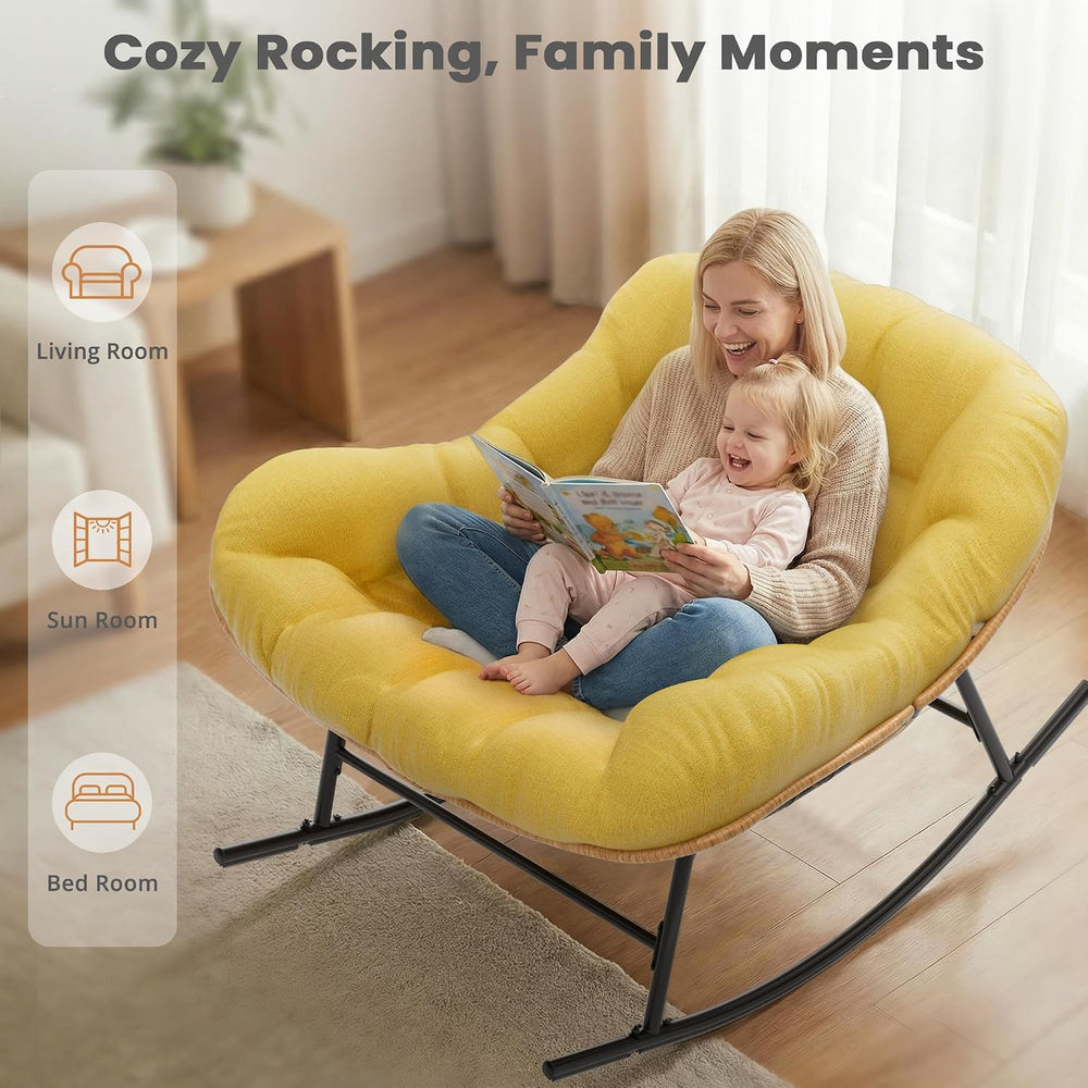 Easyego Oversized Papasan Rocking Chair, Cozy Thick Cushion, New Yellow