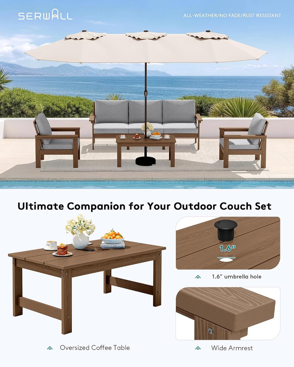 SERWALL HDPE Outdoor Patio Furniture Set Outdoor Couch
