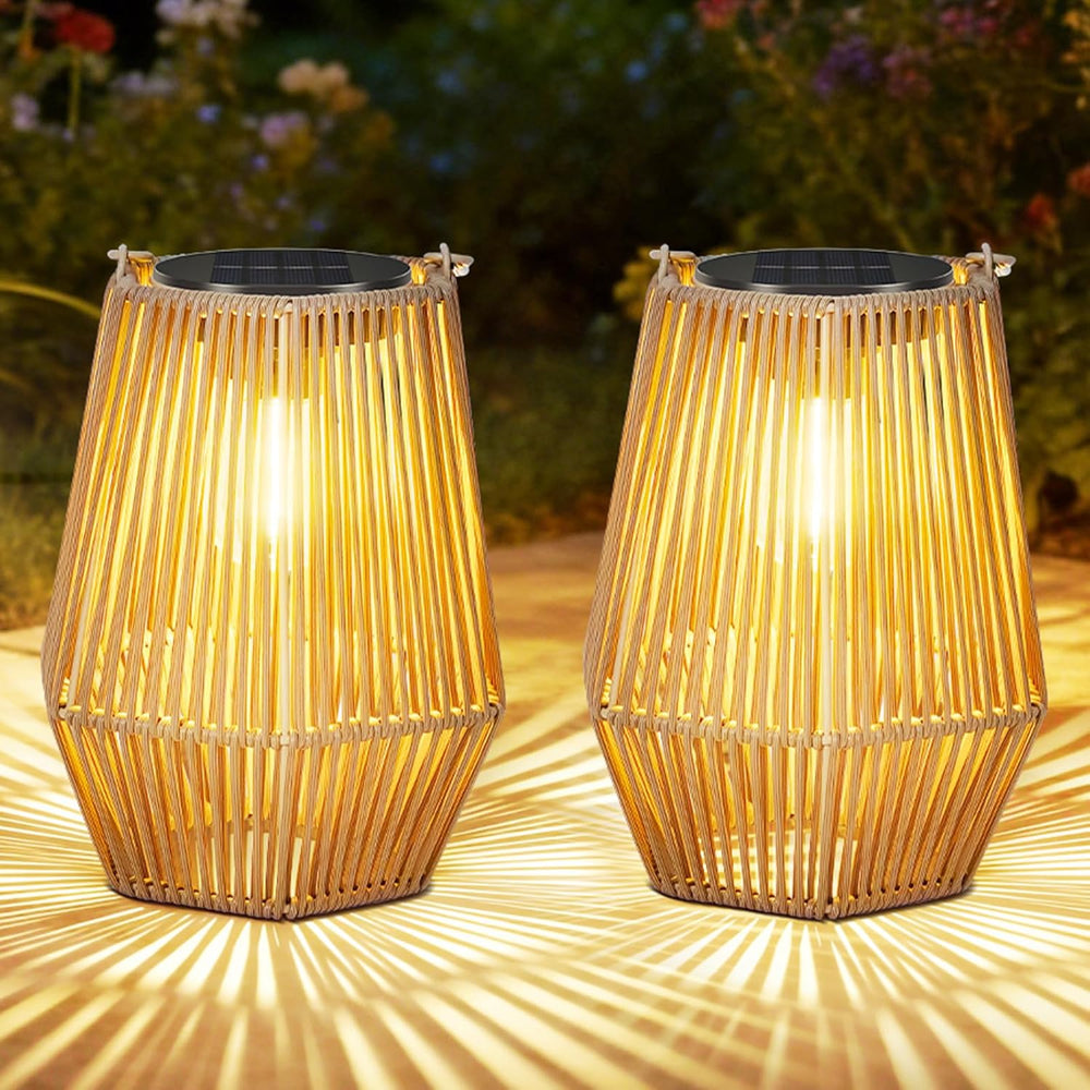 2 Pack Solar Lanterns Outdoor Waterproof, Hanging Rattan Woven Solar Lights w...