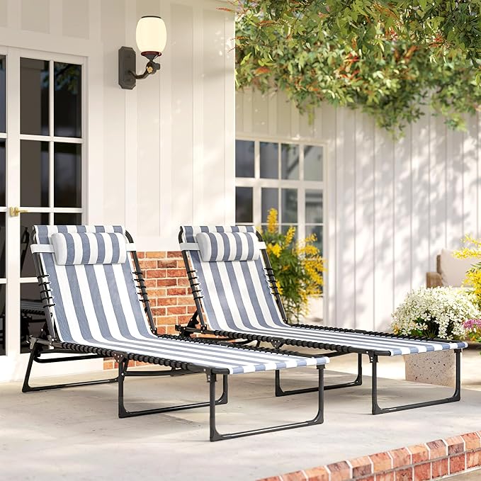 Outsunny Folding Chaise Lounge Chair Set of 2, Patio Sun Tanning Chair, Outdo...