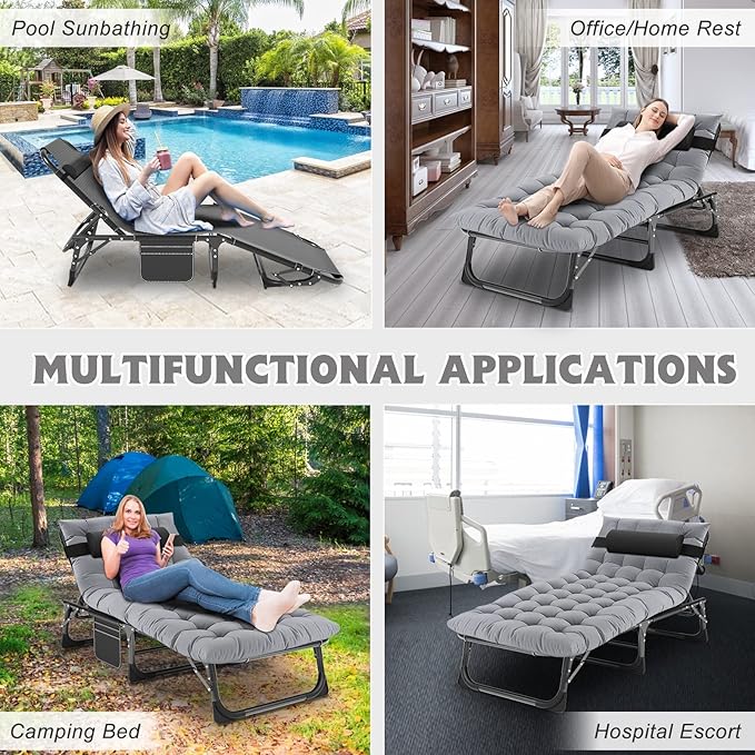 ABORON Chaise Lounge Chair,5 Positions Padded Outdoor Tanning Chair,Heavy Dut...