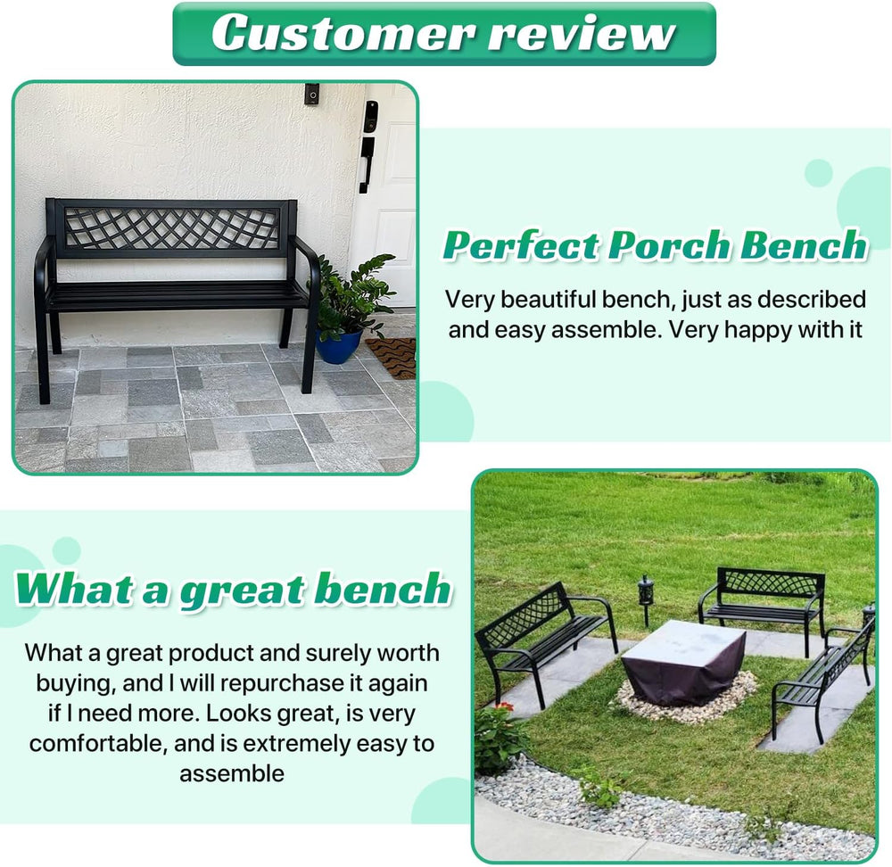 Dkeli Patio Outdoor Bench Park Metal Sturdy Cast Iron Garden Benches Porch Ch...