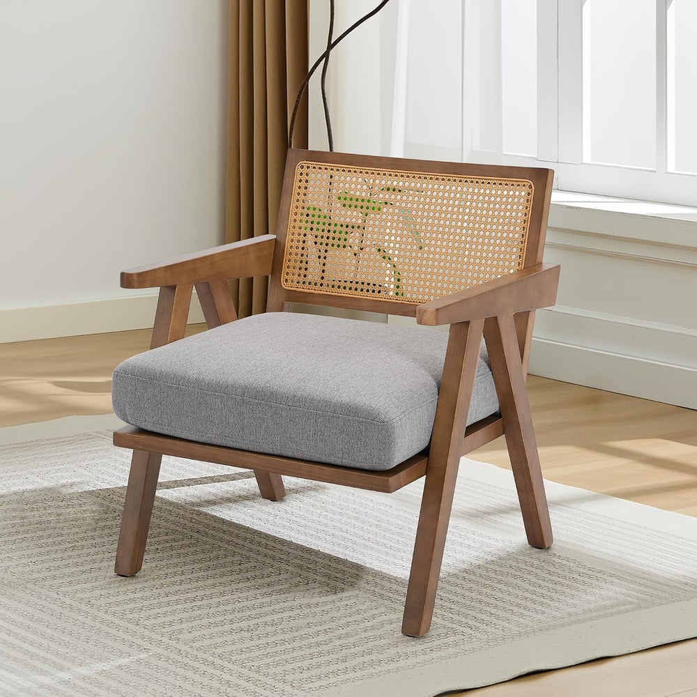 Mid Century Modern Accent Chair, Comfy Living Room Chairs with Sturdy Wood Le...