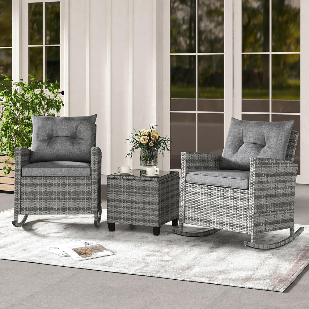 RELAX4LIFE 3-Piece Rocking Bistro Set - Rattan Wicker Rocking Chairs Set of 2...