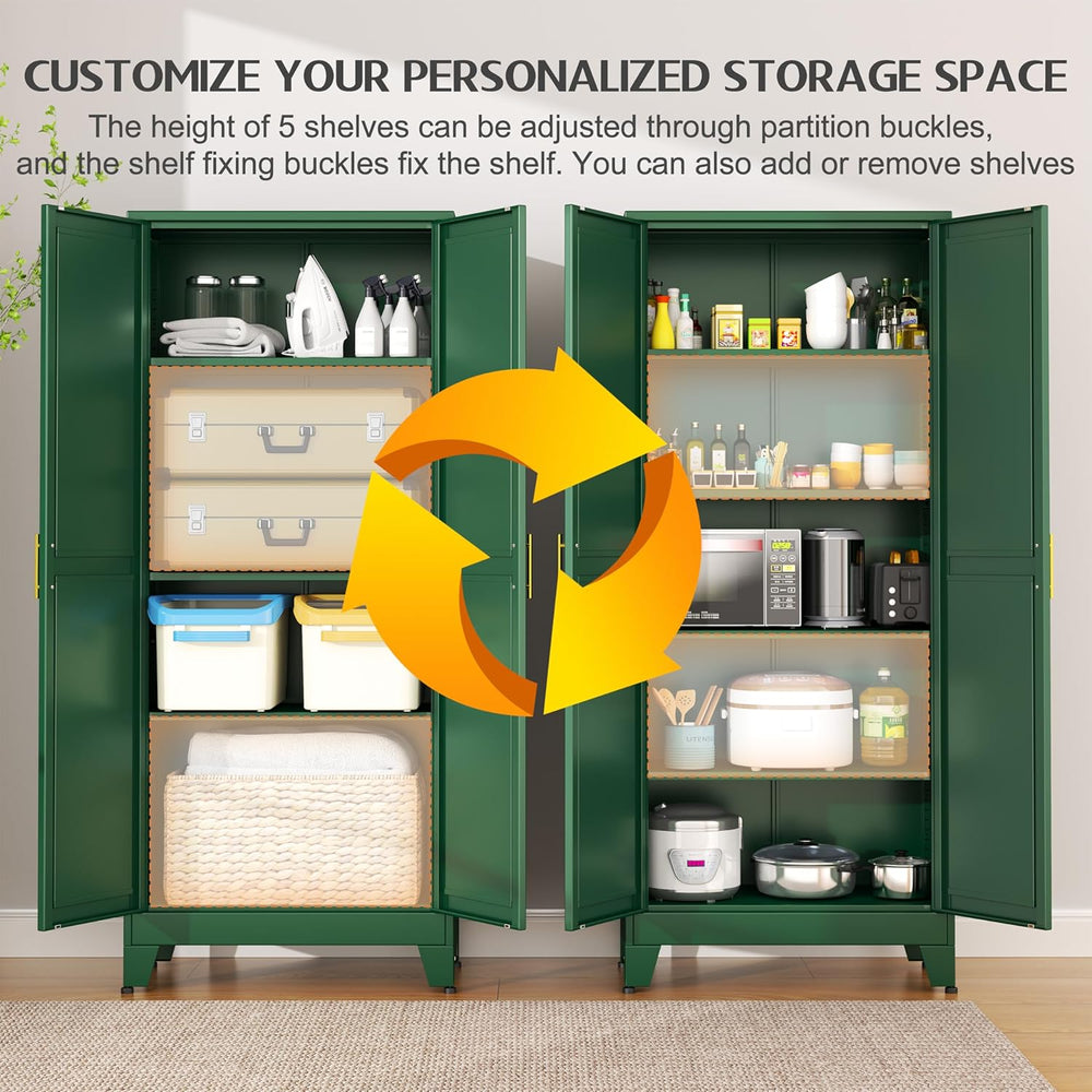 75.2" Tall Kitchen Food Pantry, Metal Pantry Cabinet with 2 Door