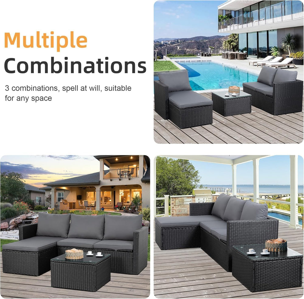 Shintenchi Outdoor Sectional Patio Furniture Set 4-Piece, All-Weather PE Ratt...