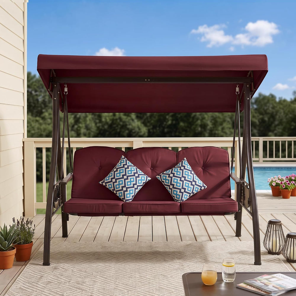 Outdoor Patio Porch Swing Canopy Replacement Cover, 3 Seat Swing Cover UV-Res...