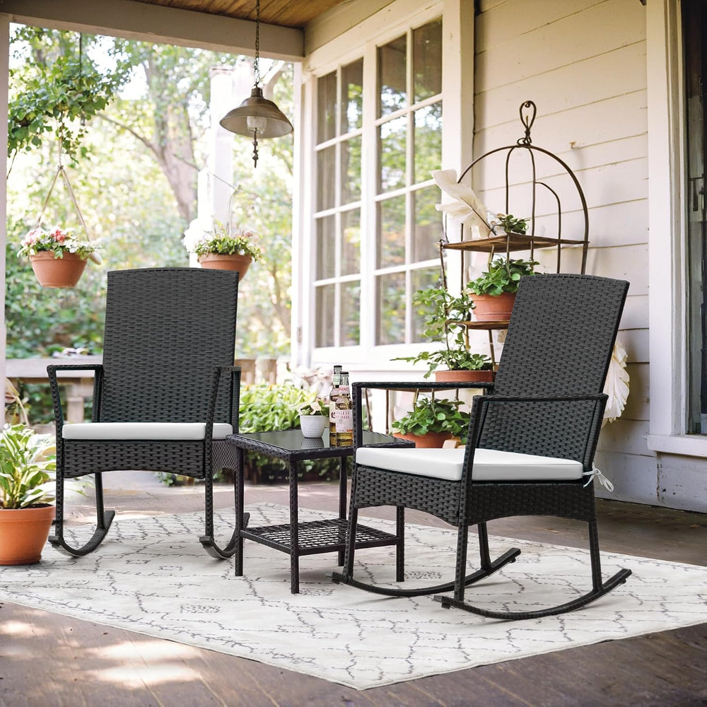 Flamaker Rocking Chair Outdoor High Back Patio Chairs with Table,Beige