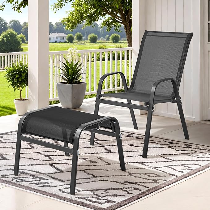 ONBRILL Outdoor Ottoman Foot Rest Set of 2, Textilene Fabric Outdoor Footstoo...