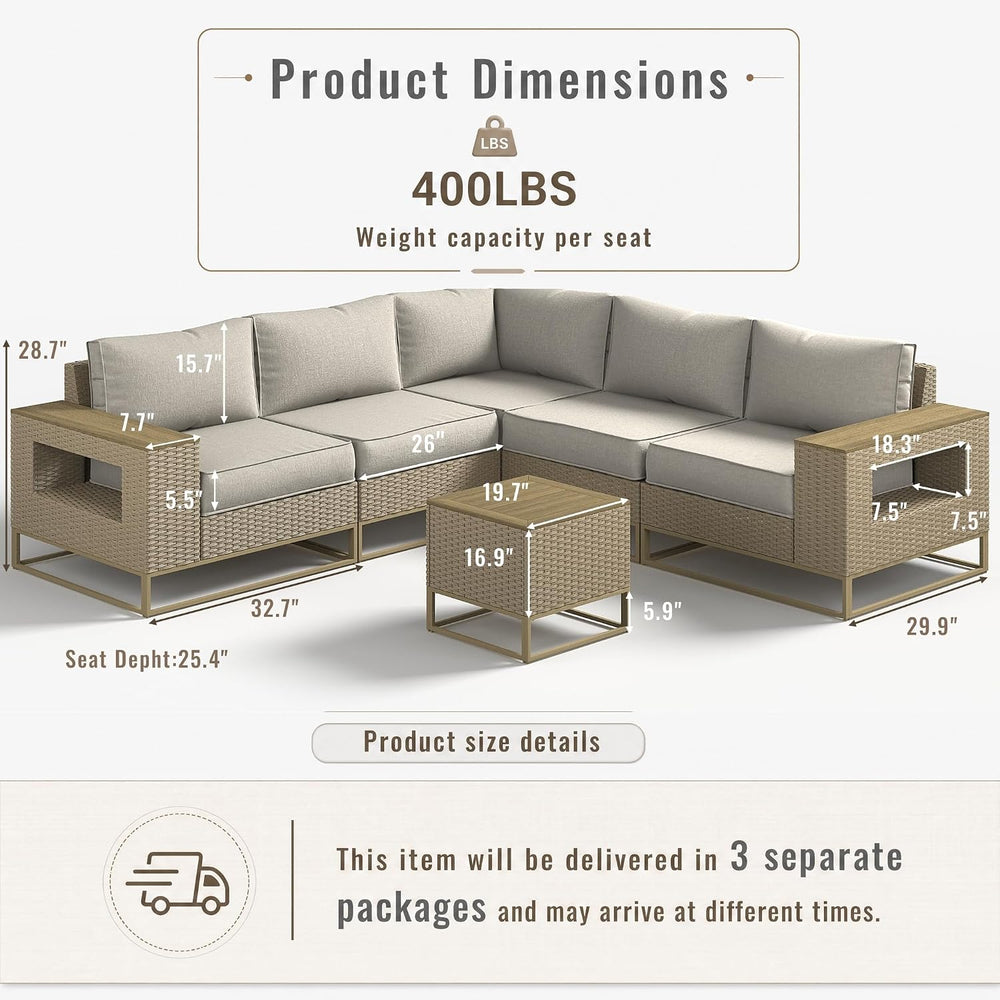 Outdoor Patio Furniture Set, PE Wicker Sectional Sofa with Thick Cushions