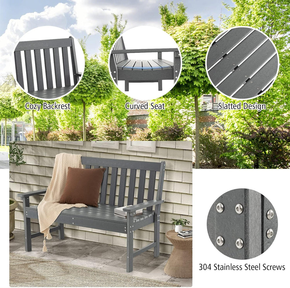 GIANTEX Outdoor Bench, 52-Inch Outside Bench All-Weather HDPE Park Bench