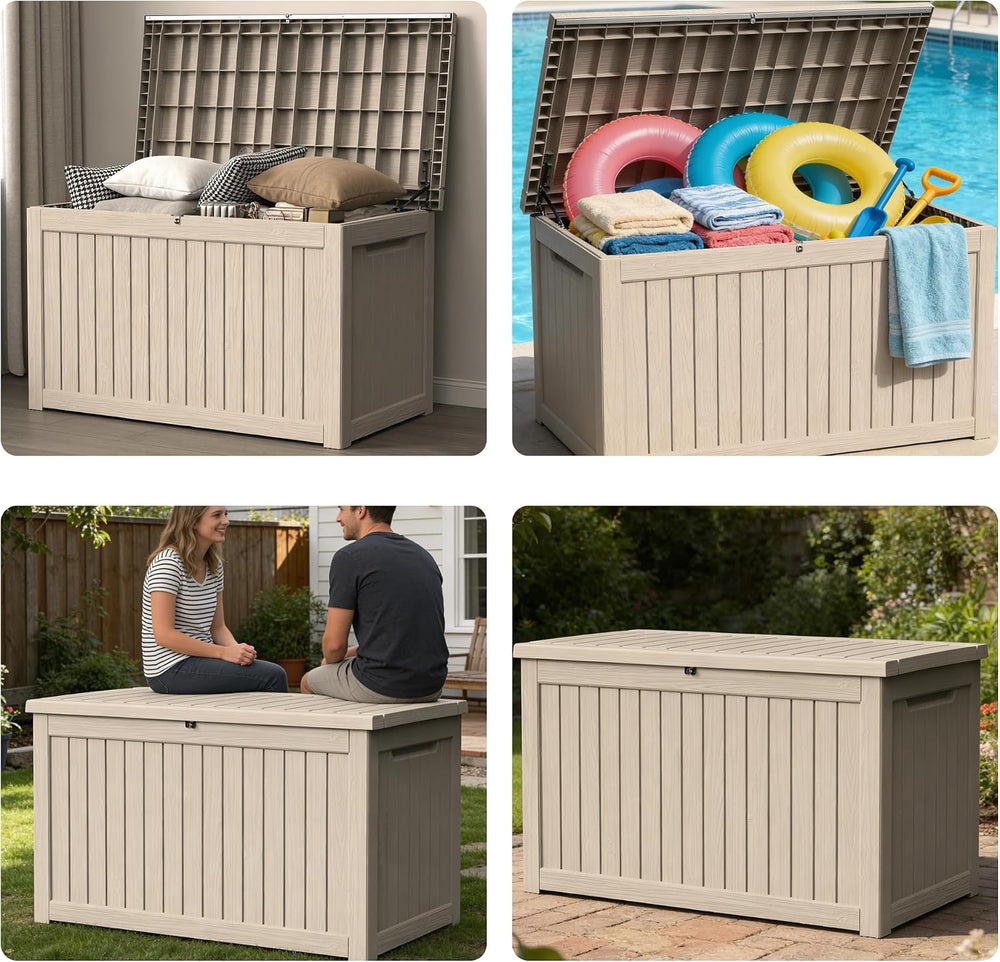 300 Gallon Outdoor Storage Box Resin Deck Box All Weather Waterproof Large Lo...