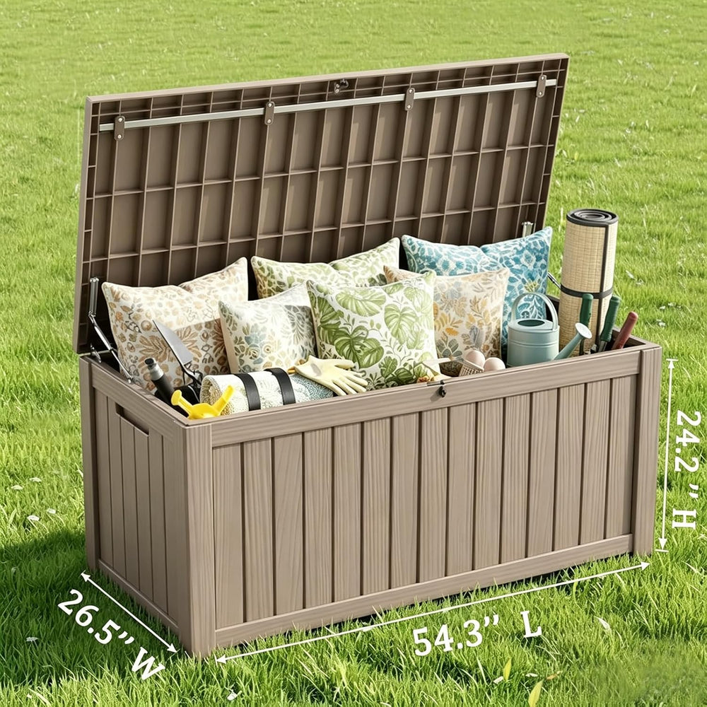 152 Gallon Resin Outdoor Storage Box, Waterproof Deck Box with Lockable Lid, ...