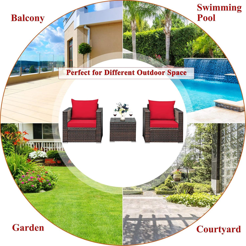 Tangkula 3 Pieces Patio Furniture Set, Outdoor Conversation Rattan Furniture ...