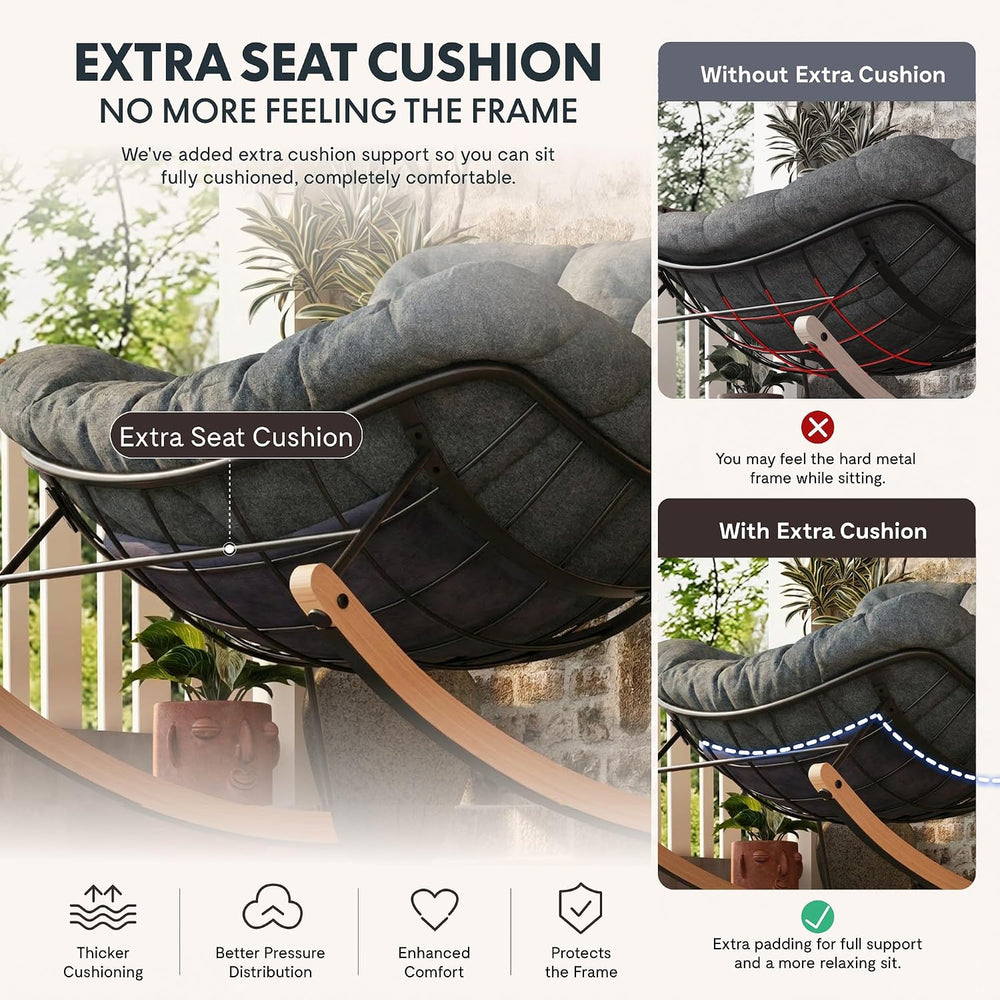 FLEXISPOT Oversized Outdoor Rocking Chair with Thick Cushion, Grey