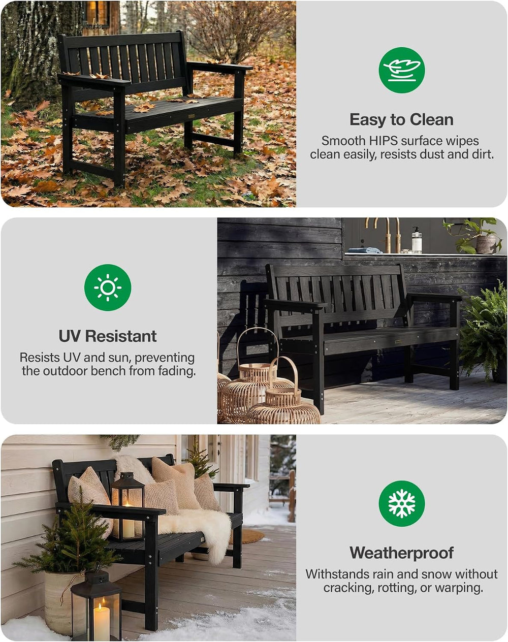 YEFU Outdoor Bench, 2-Person, Garden Bench, All-Weather, Set of 2, Black