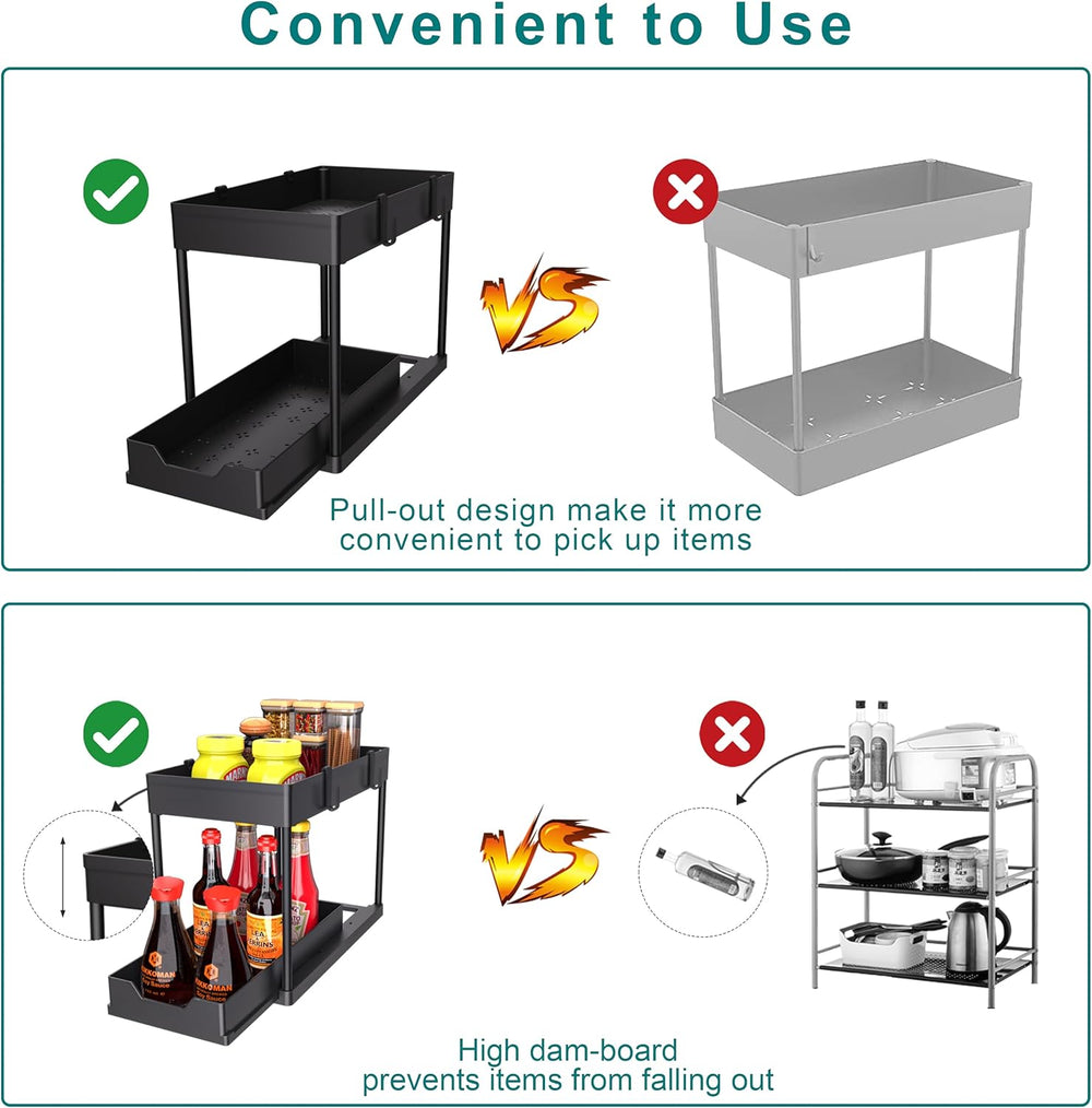 DEKAVA Under Sink Organizer 2 Pack, Bathroom Cabinet Organizer, 2 Tier Slidin...
