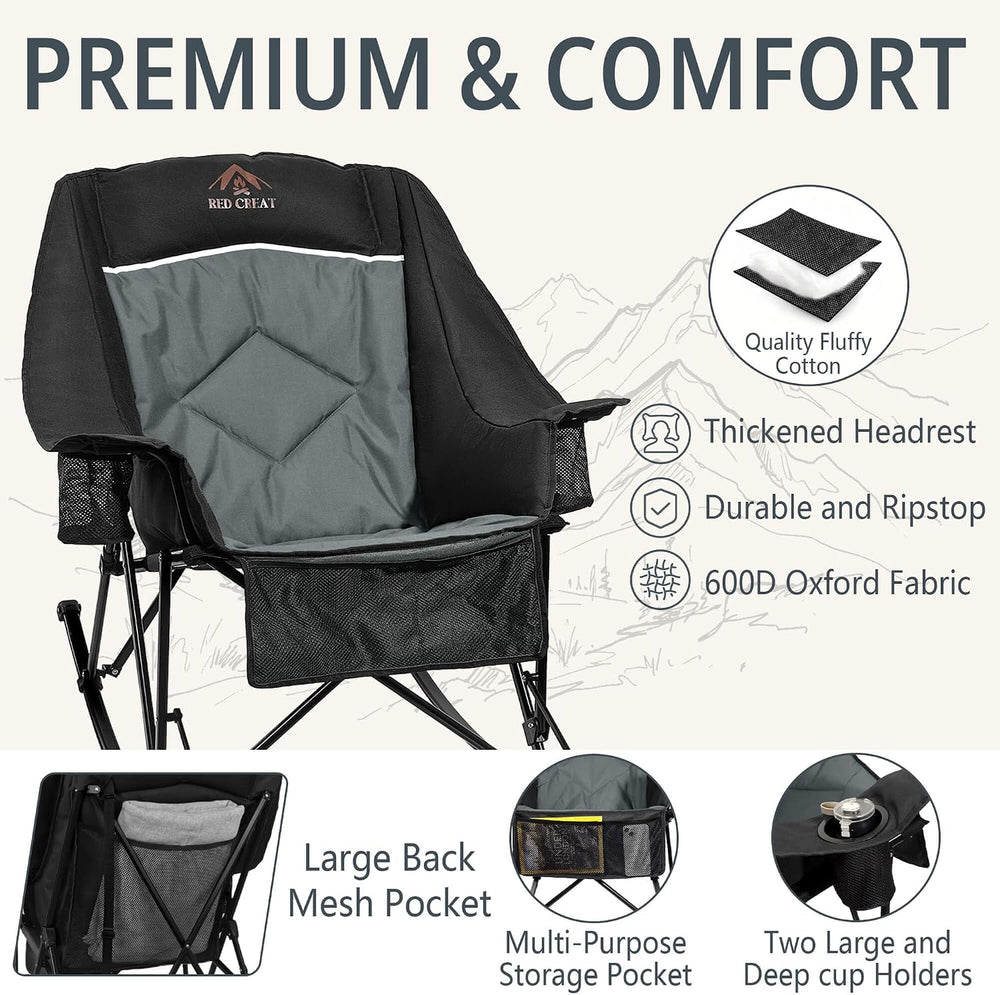 400lbs Rocking Camping Chair Oversized Folding Rocker for Adults