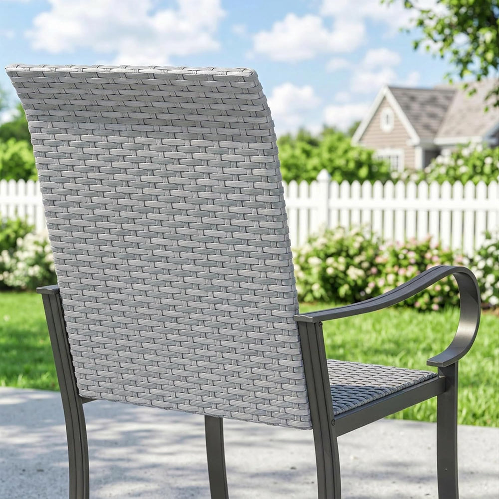 Outsunny Set of 2 Outdoor Wicker Dining Chairs Steel Frame All-Weather Gray