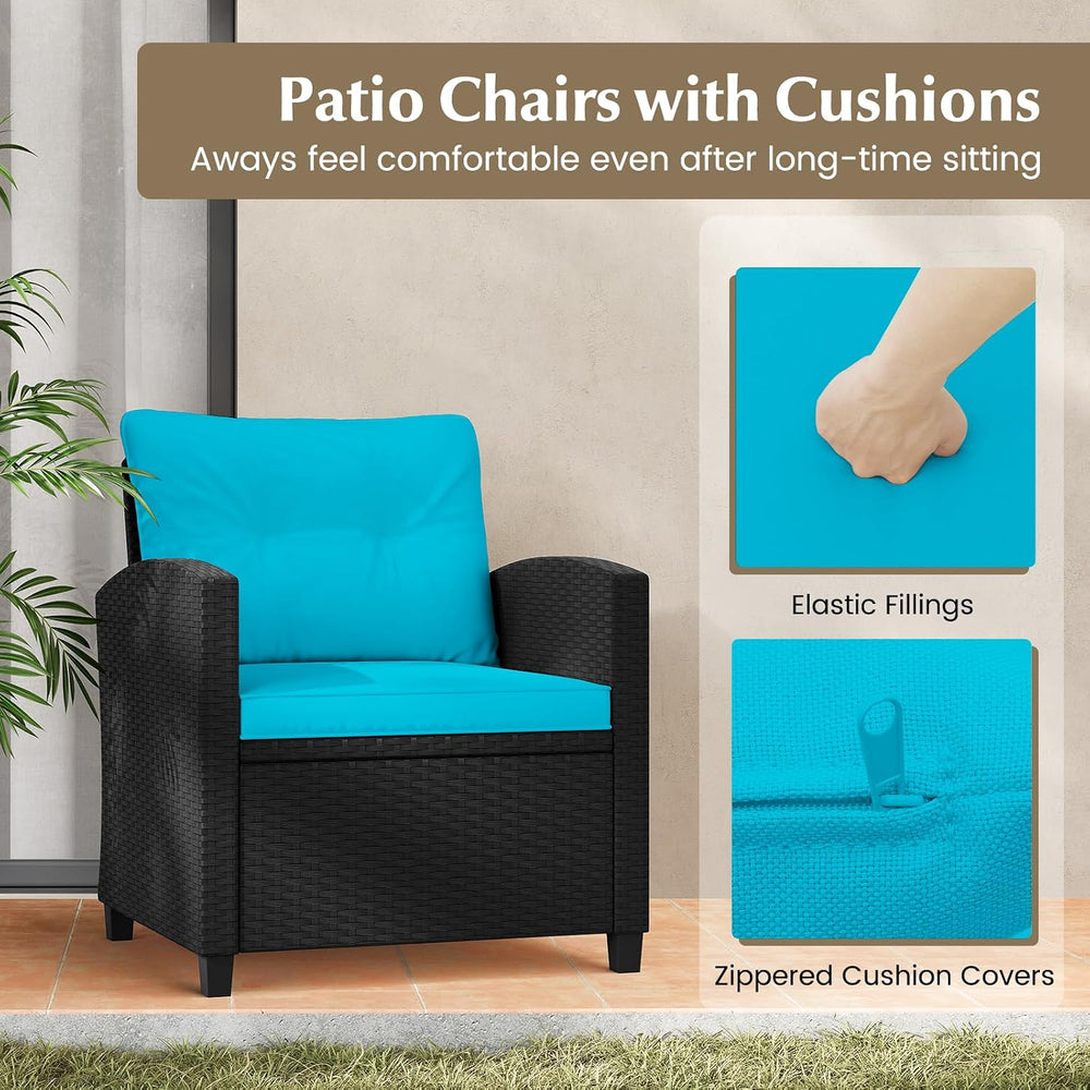 Tangkula 3 Piece Patio Furniture, Rattan Conversation Set w/Soft Seat & B...