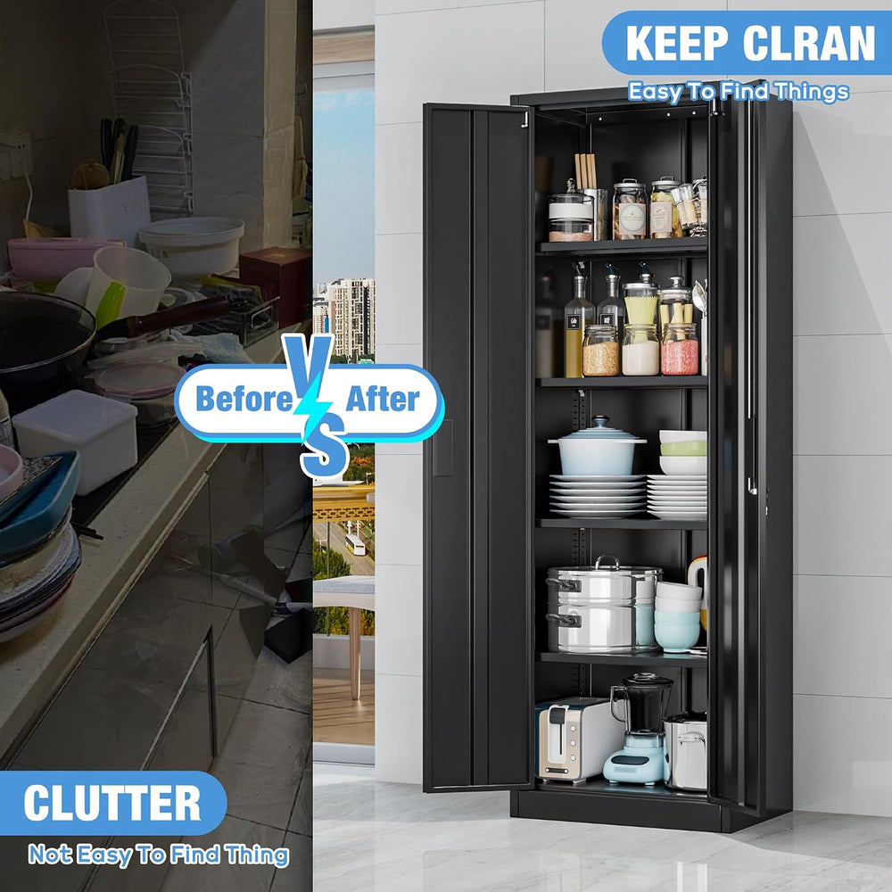 24" W Metal Storage Cabinet with Locking Doors and Adjustable Shelves,Black