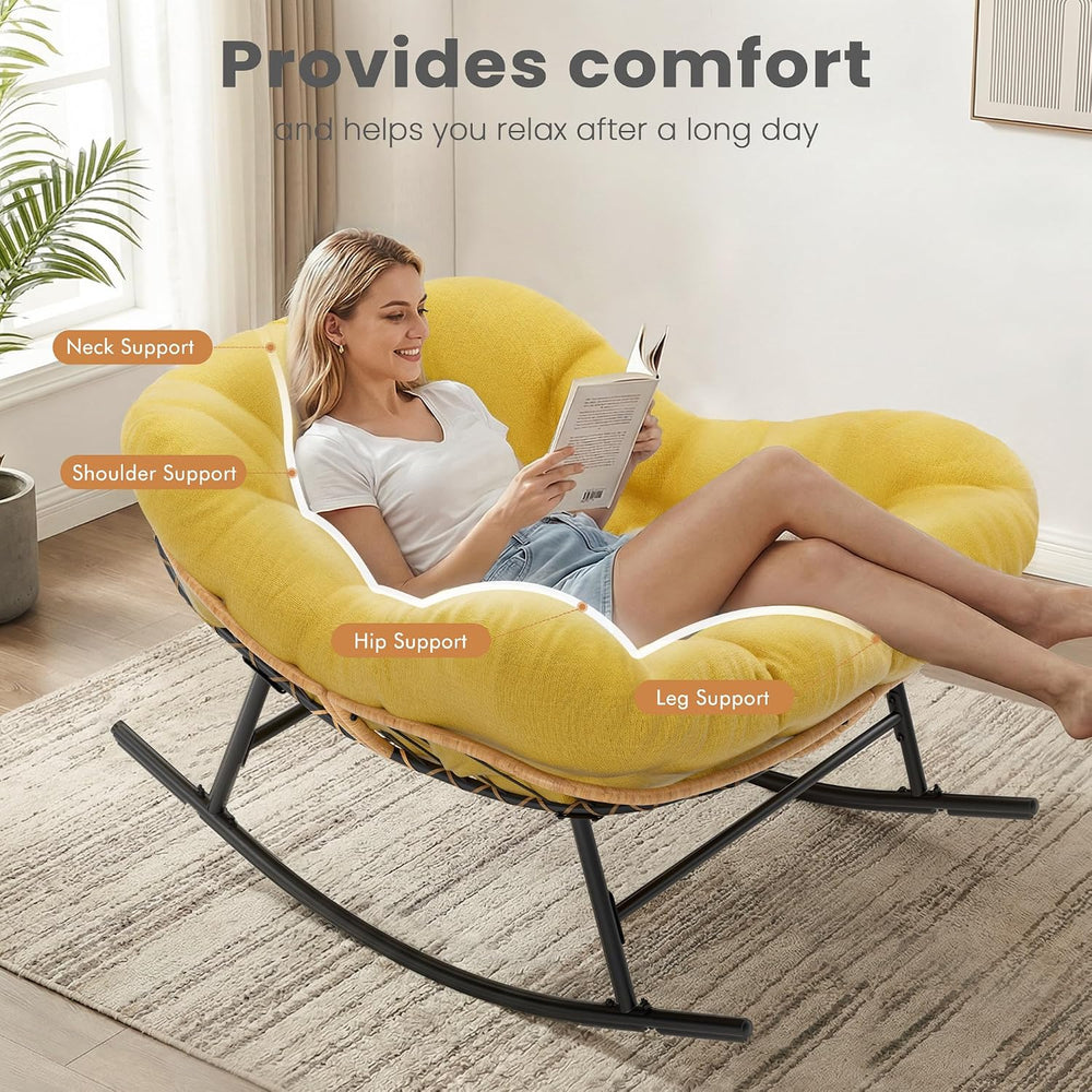 Easyego Oversized Papasan Rocking Chair, Cozy Thick Cushion, New Yellow