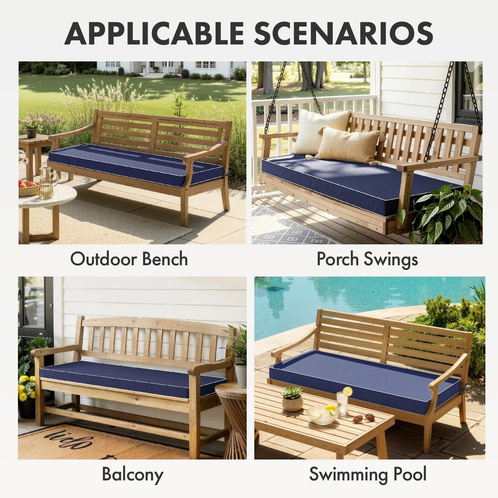 MIULEE Navy Outdoor Bench Cushion 48x18x3 Inch Waterproof for Porch Swing