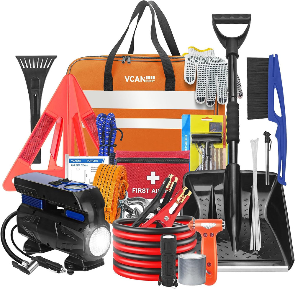 Car Emergency Kit with Portable Air Compressor, Winter Car Safety Roadside As...