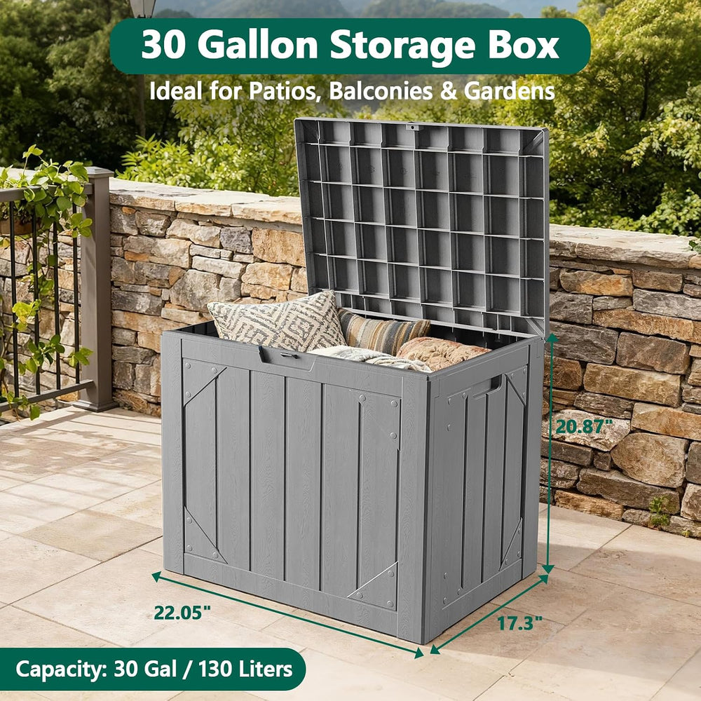 30 Gallon Outdoor Storage Box, Waterproof Resin Deck Box Organizer for Patio ...
