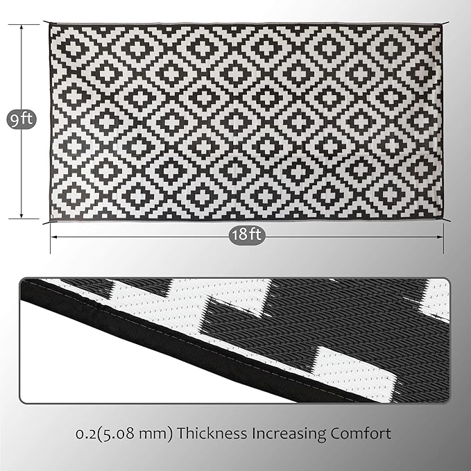SAND MINE Waterproof Outdoor Rug 9x18 ft, Plastic Straw Rug, Modern Area Rug,...