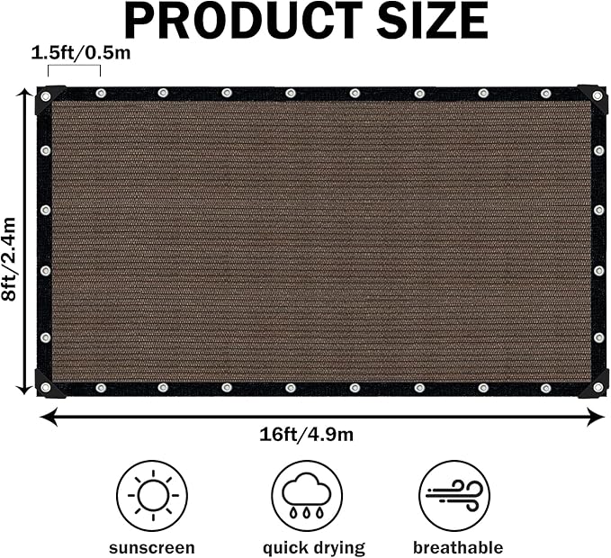 Sun Shade Cloth with Grommets,90% UV Protection Shade Fabric,Pergola Shade Co...