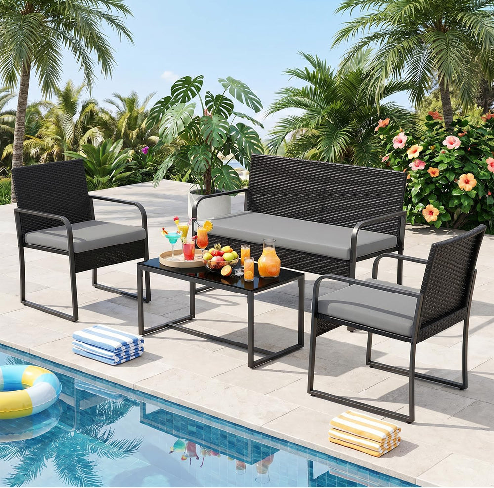 Gizoon 4 Piece Patio Furniture Set, Cushion-Grey