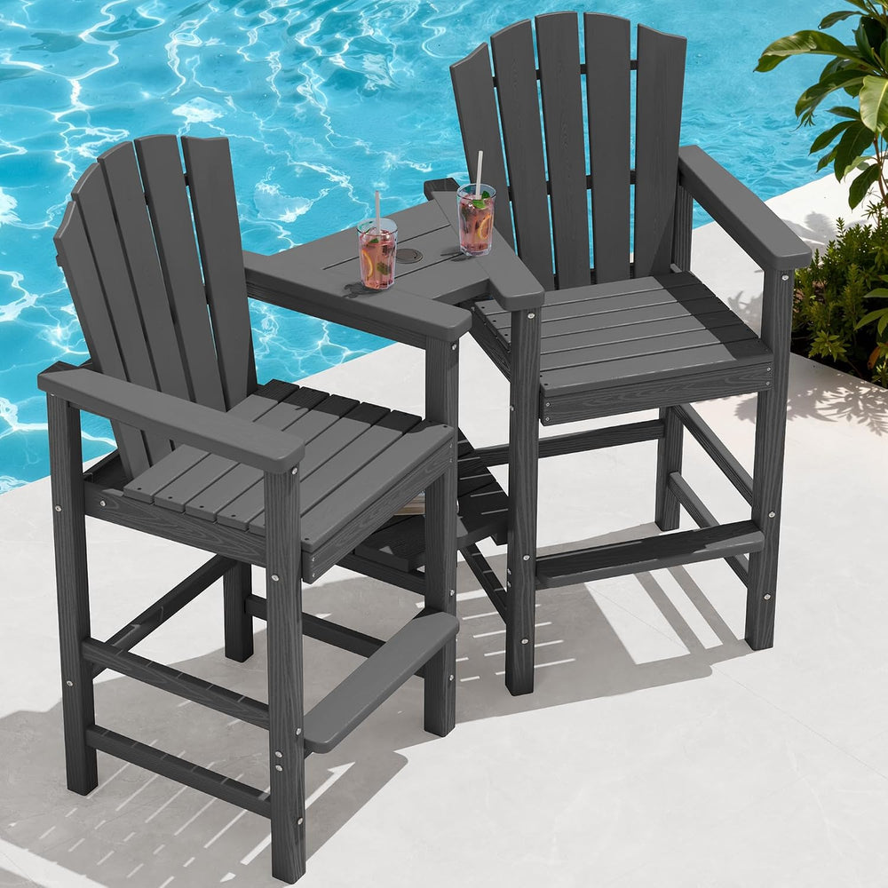 Tall Adirondack Chair Set of 2 with Double Connecting Trays, Gray