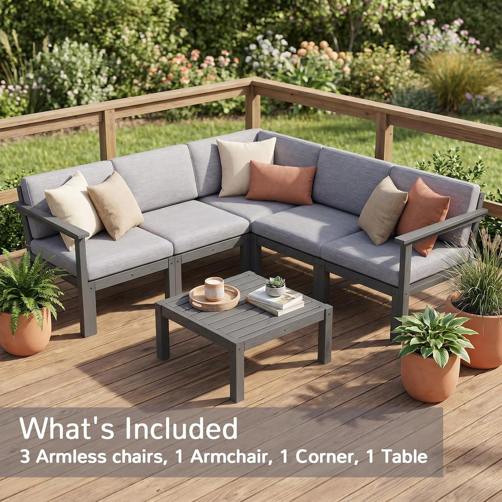 Stoog Patio Furniture Set, 6-Piece All-Weather Outdoor Sectional Sofa Set - M...
