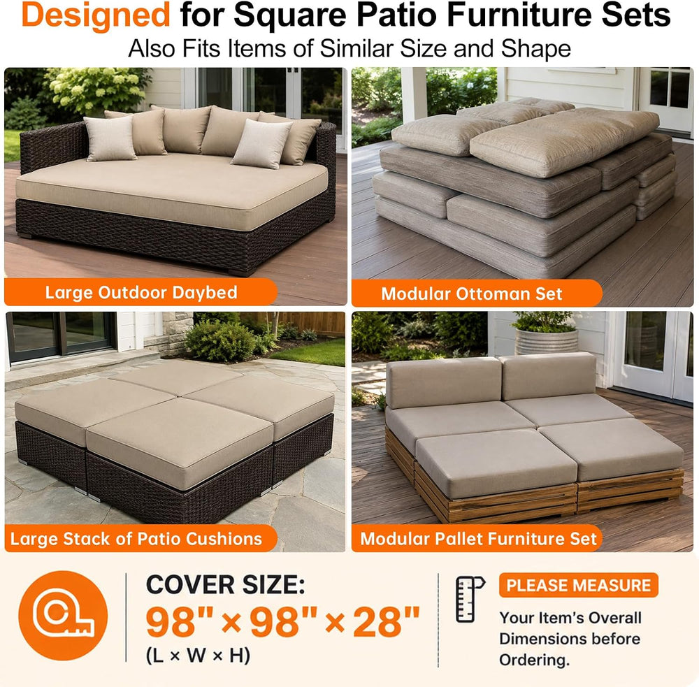 Patio Furniture Cover Waterproof for Winter - 98"Lx98"Wx28"H,S...