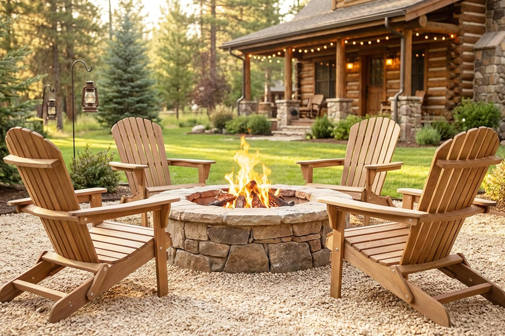 Wooden Folding Adirondack Chair Set of 4, Pre-Assembled BackRest Wood Lounge ...