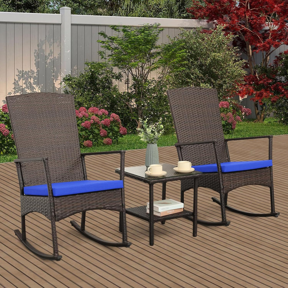 Outdoor Wicker Rocking Chair 3 Piece Porch Chairs Patio Bistro Set PE Rattan ...