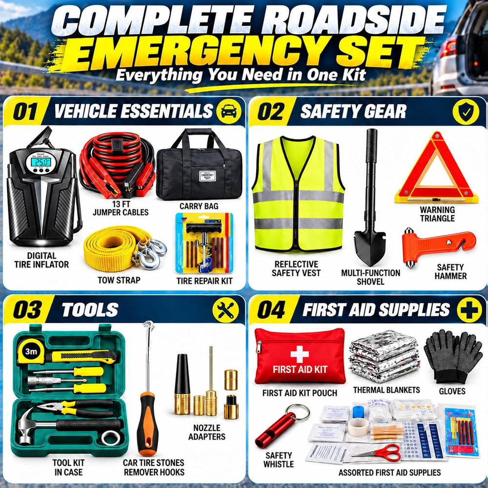 kewen Car Emergency Kit, Roadside Assistance Emergency Car Kit Jumper Cables,...