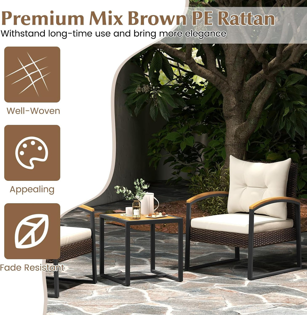 Tangkula 3 Piece Patio Conversation Set, Includes 2 Rattan Chairs and Coffee ...