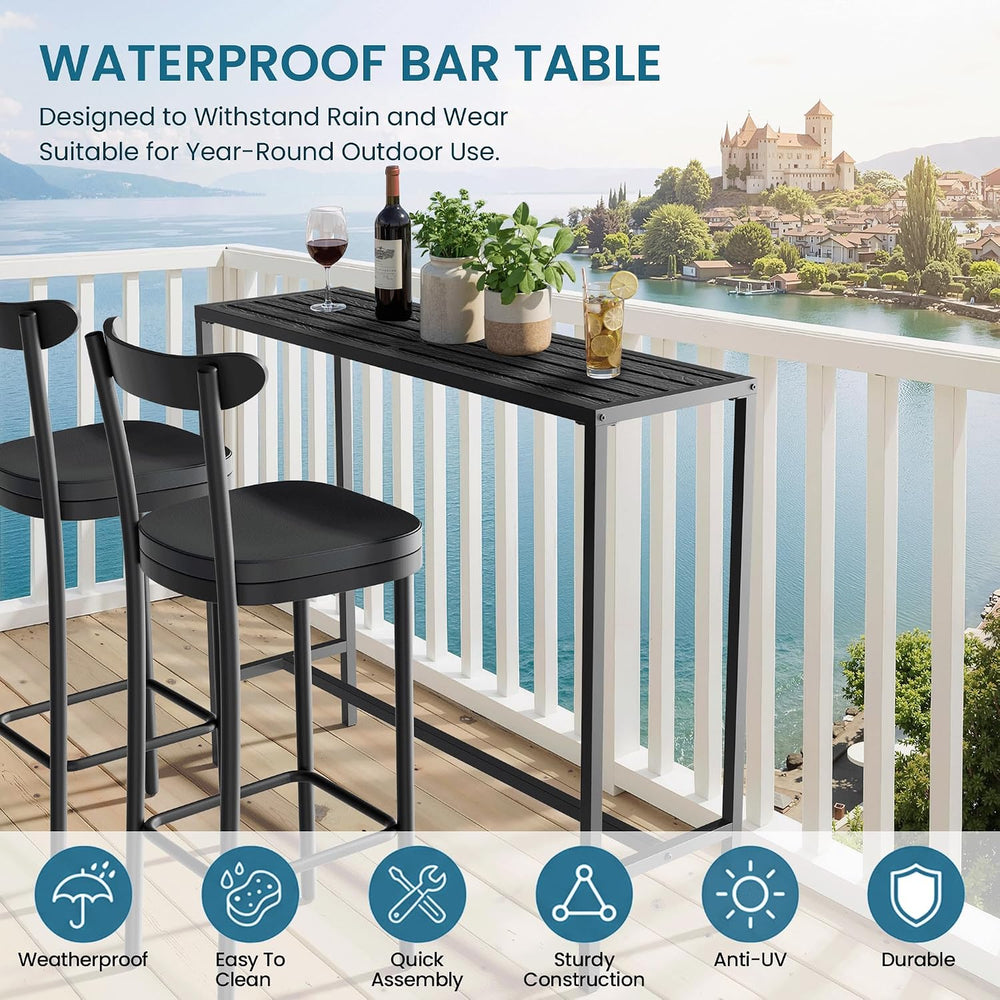 36" Outdoor Bar Height Table, Black Metal Frame with HDPE Top