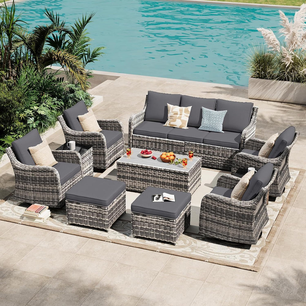 MEISSALIVVE Patio Furniture Set with Swivel Rocking Chairs, 10 Pieces Patio C...