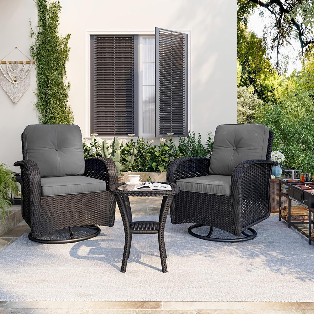 Aoxun 3 Pieces Patio Furniture Set, Patio Swivel Rocker Chairs Set of 2, Wick...