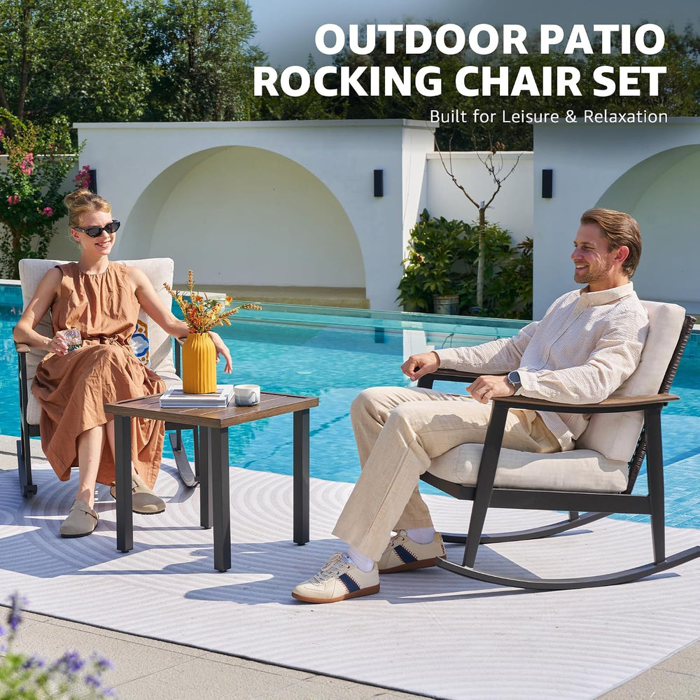 NATURAL EXPRESSIONS 3 Piece Rocking Bistro Set with Outdoor Rocker Chairs