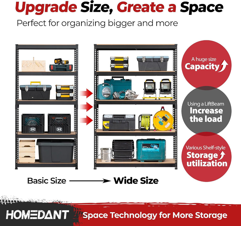 HOMEDANT Black 47.7" Deep 5 Tier Storage Shelves Garage Shelving Unit Metal