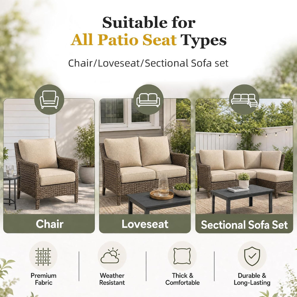 Outdoor Chair Cushion Set of 3, 24x24 Deep Seat Patio Cushions for Outdoor Fu...