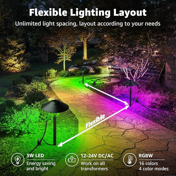 SUNVIE All-in-One RGBW Landscape Lighting Kit, 8 Pack Color Changing Low Volt...