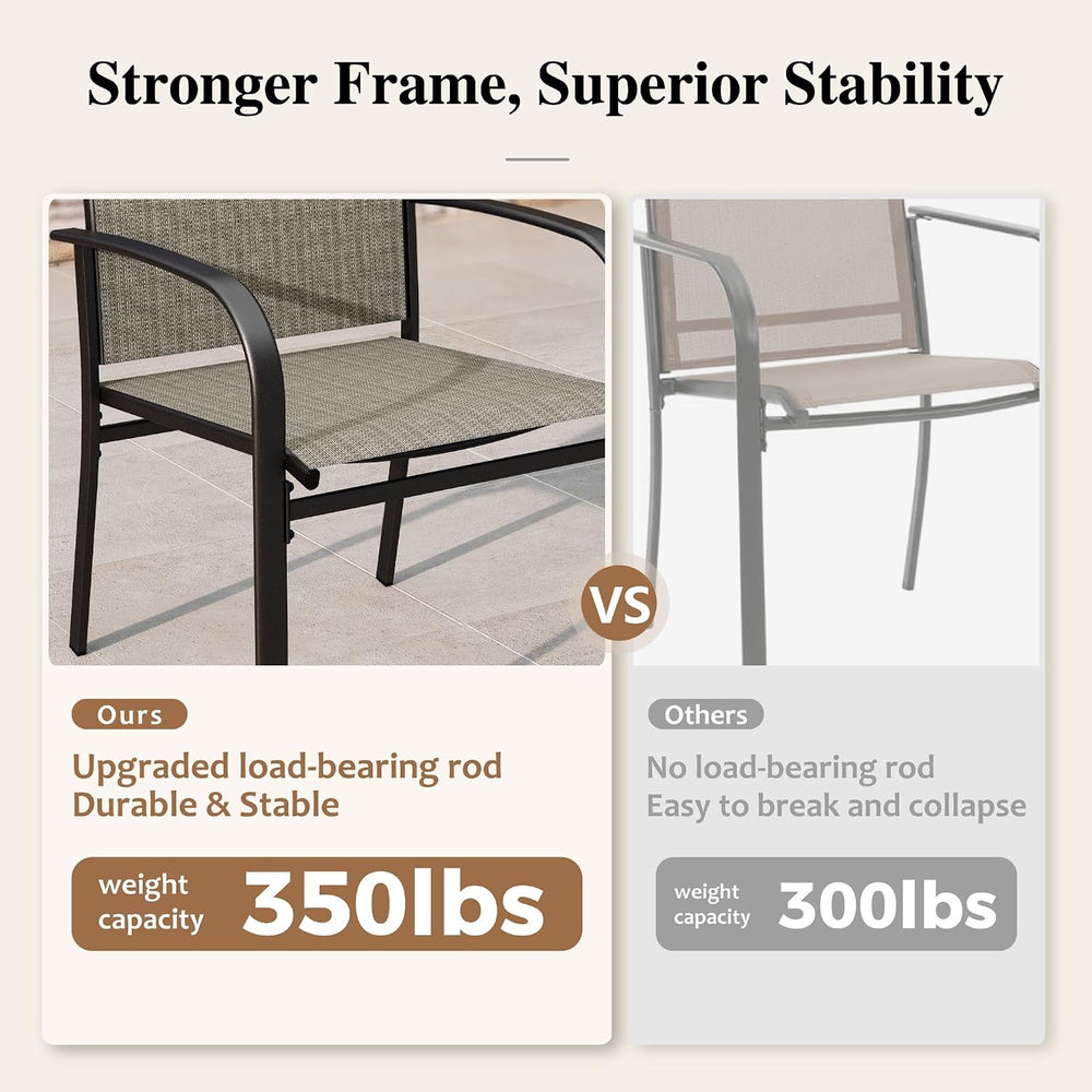 5pc Patio Dining Set for 4, Outdoor Metal Table & Brown Chairs