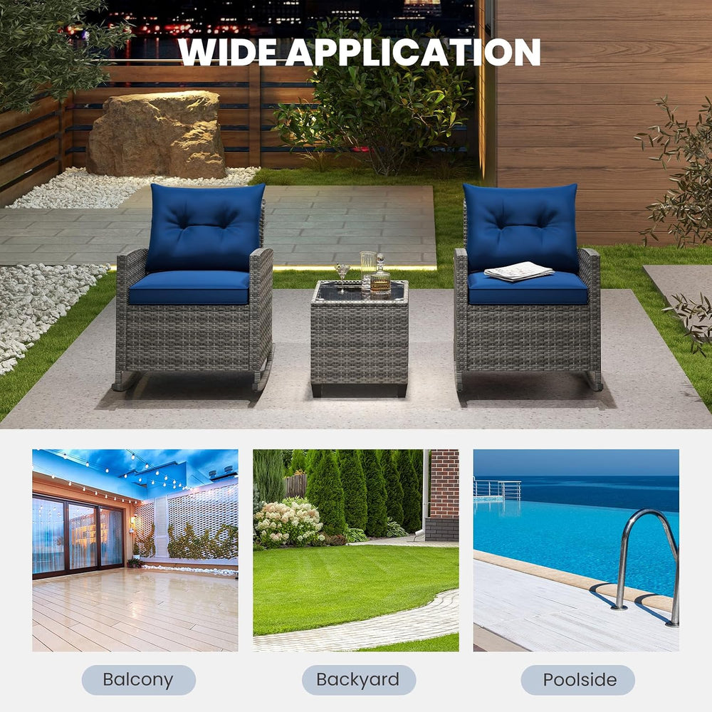 HAPPYGRILL 3 Pieces Patio Rattan Rocking Bistro Set, PE Wicker Rocking Chairs...