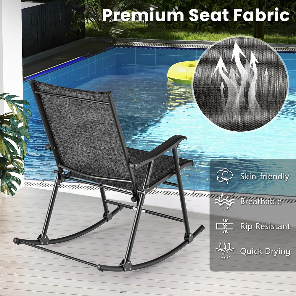 Tangkula Folding Rocking Chairs Set of 2, Patio Rockers with Breathable Seat ...