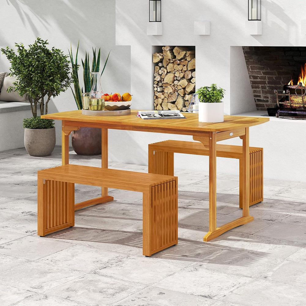 Tangkula Acacia Wood Outdoor Bench, 36”Garden Bench for 2 Person, 2 Pack